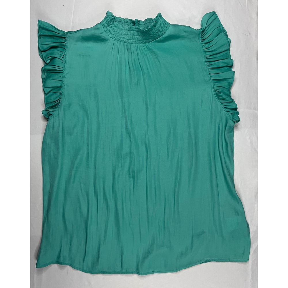 Maison d'Amélie Paris Teal Ruffle Smock Neck Sleeveless Blouse Top Small